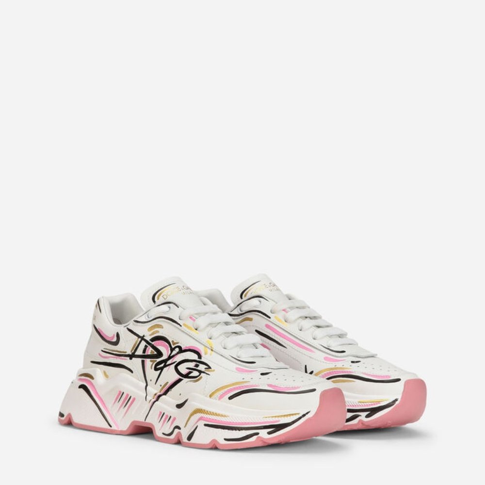 $875 Dolce&Gabbana Hand-painted calfskin nappa Daymaster sneakers 38.5